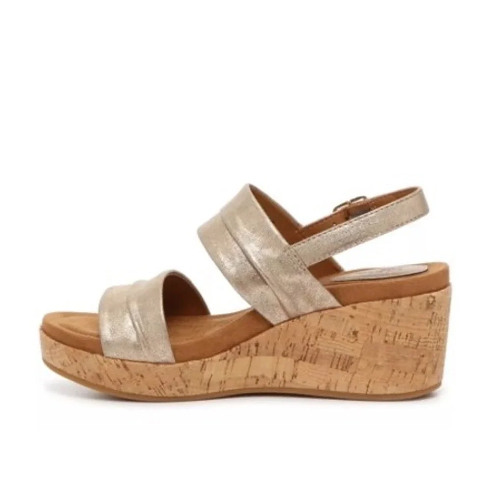 Eurosoft Kahley Metallic Gold‎ Wedge Sandals Womens 11M ES0041003 Cork Platform